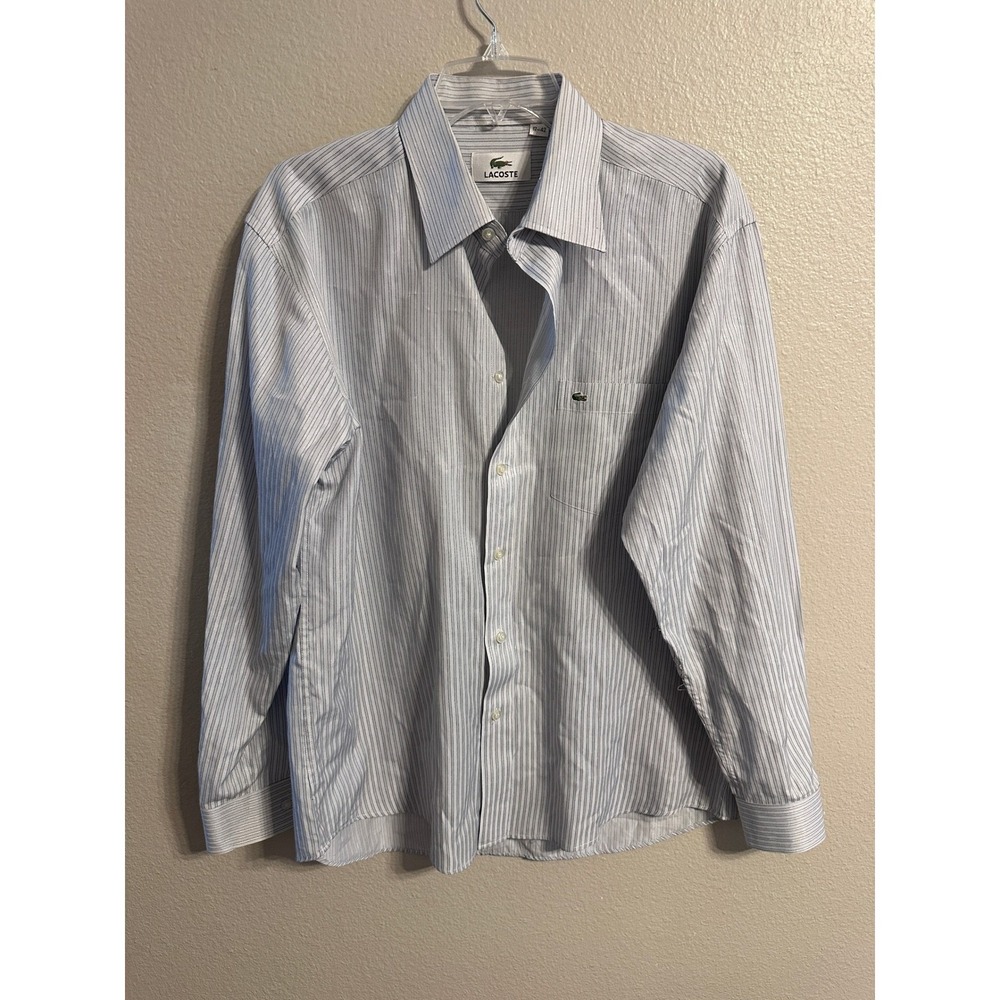 Lacoste Men's Striped Long Sleeve Dress Shirt, Size 17-42, Button Down